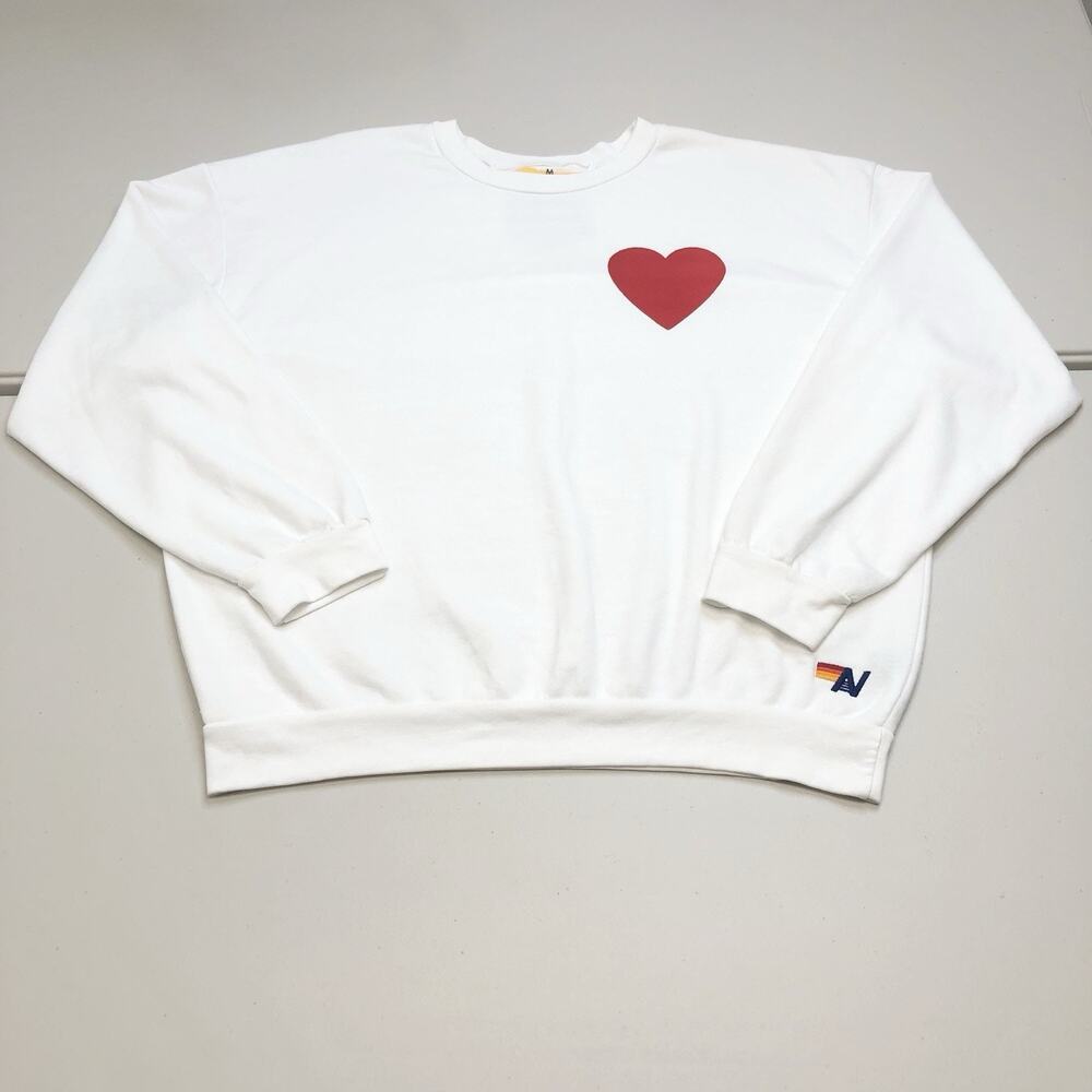 AVIATOR NATION Heart Stitch Relaxed Sweatshirt Women's Size M White